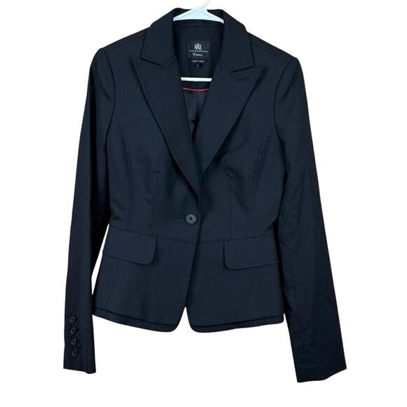 Women's ROCK & REPUBLIC 2 Black‎ Blue Pin Stripe Button Blazer Business Career - Picture 1 of 4